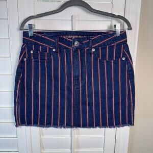 American Eagle High Rise Mini Jean Skirt Navy Red Stripe 90s Vintage Style Sz 8